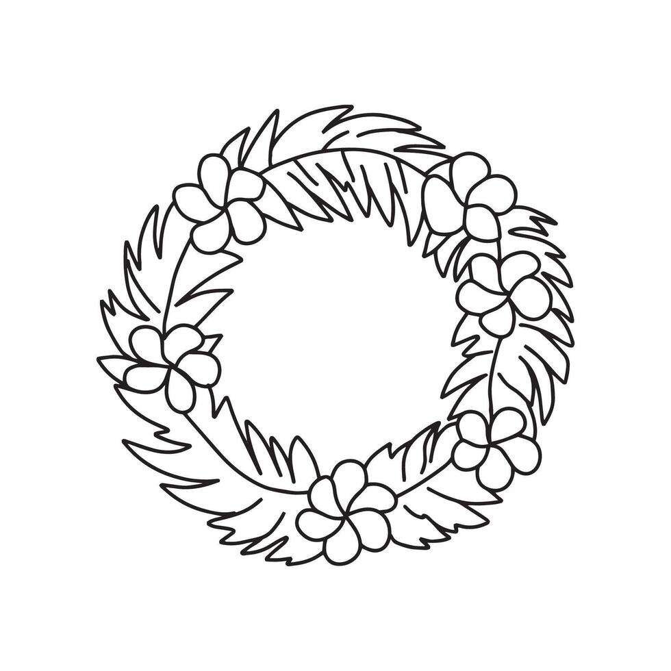 Hawaiian wreath in doodle style. , on a white background vector