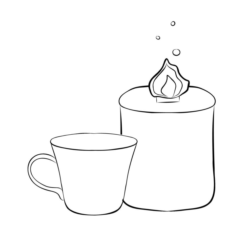 tea candle mug home relax set composition. Use for package for beauty tool. stock outline illustration. vector