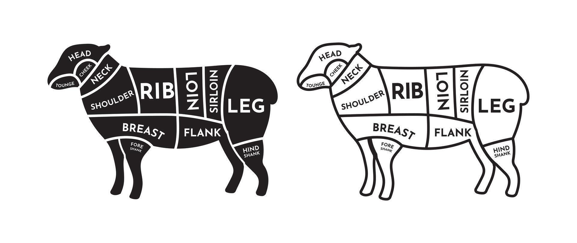 goat meat cut diagram vector