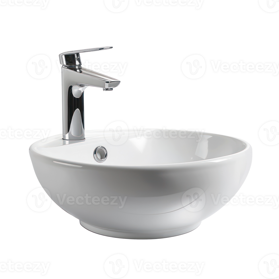 modern white basin with chrome faucet side view isolate on transparency background png