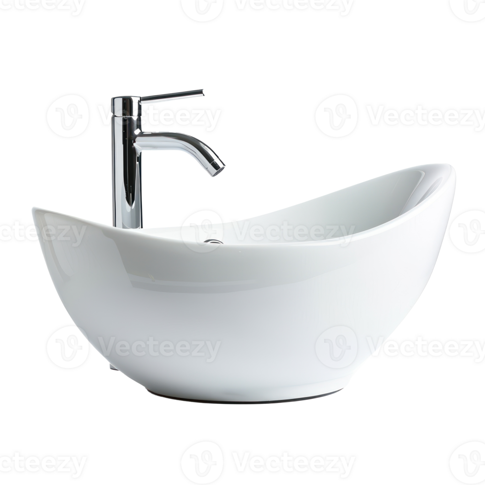 modern white basin with chrome faucet side view isolate on transparency background png