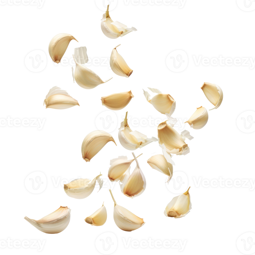 Falling Garlic cloves isolate on transparency background png