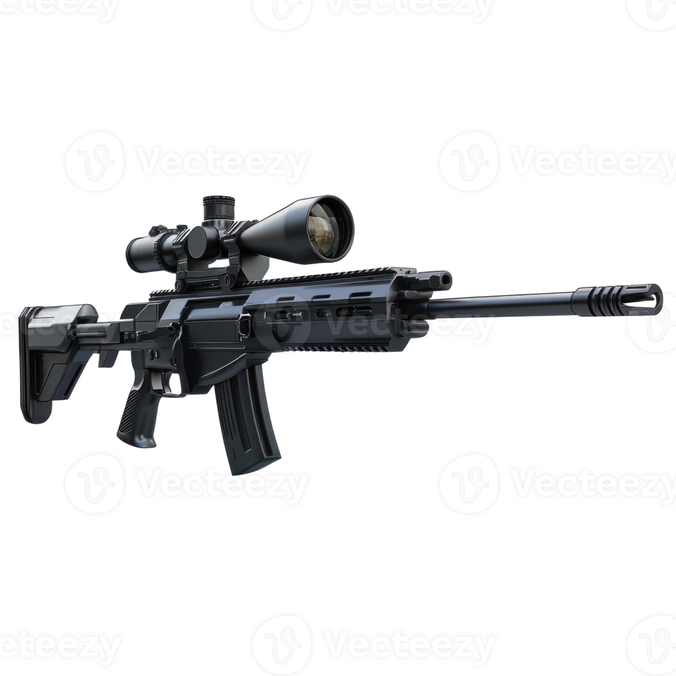 3D Sniper Rifle Gun side view isolate on transparency background png