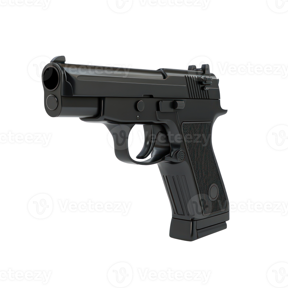 3D Handgun side view isolate on transparency background png