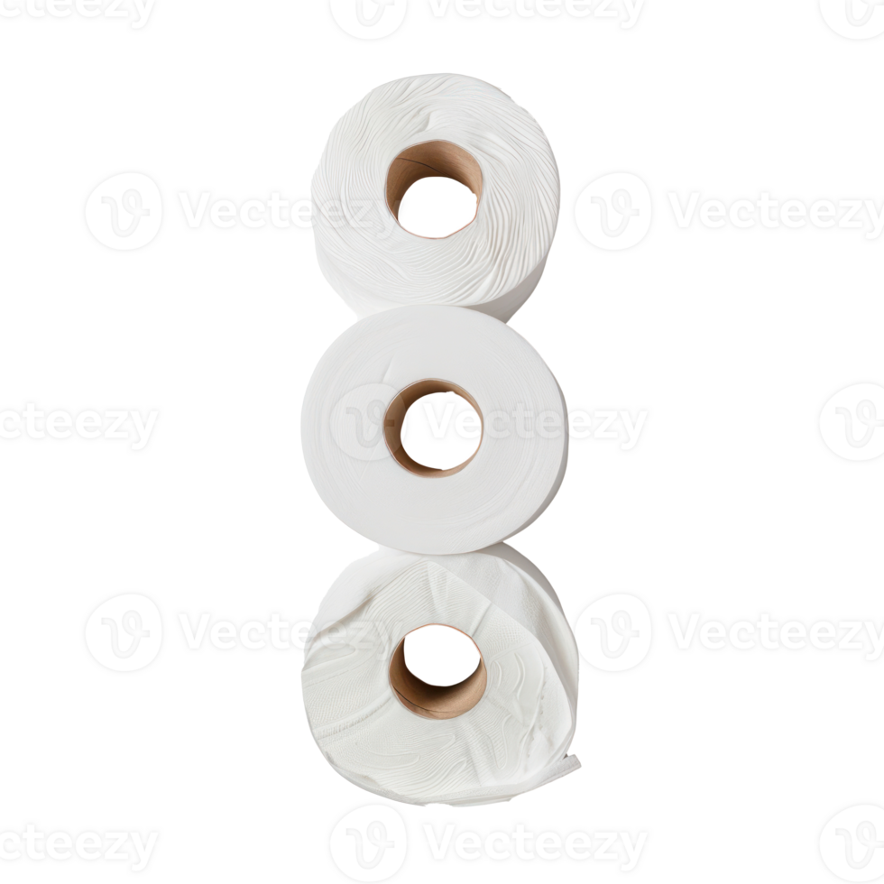 3 stack of Roll of toilet paper top view isolate on transparency background png