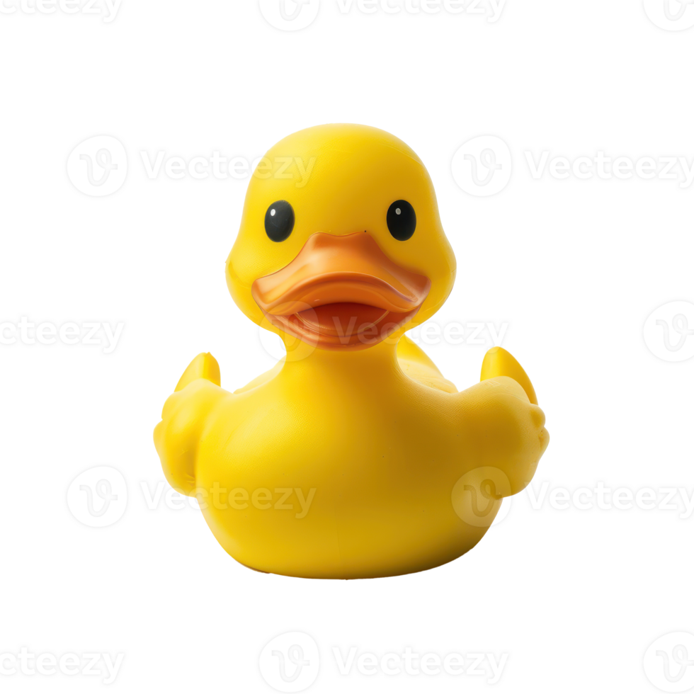 Yellow Plastic duck toy for bath room front view isolate on transparency background png