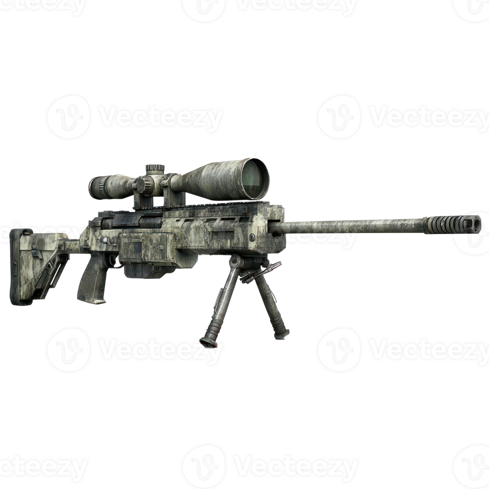 3D Sniper Rifle Gun side view isolate on transparency background png