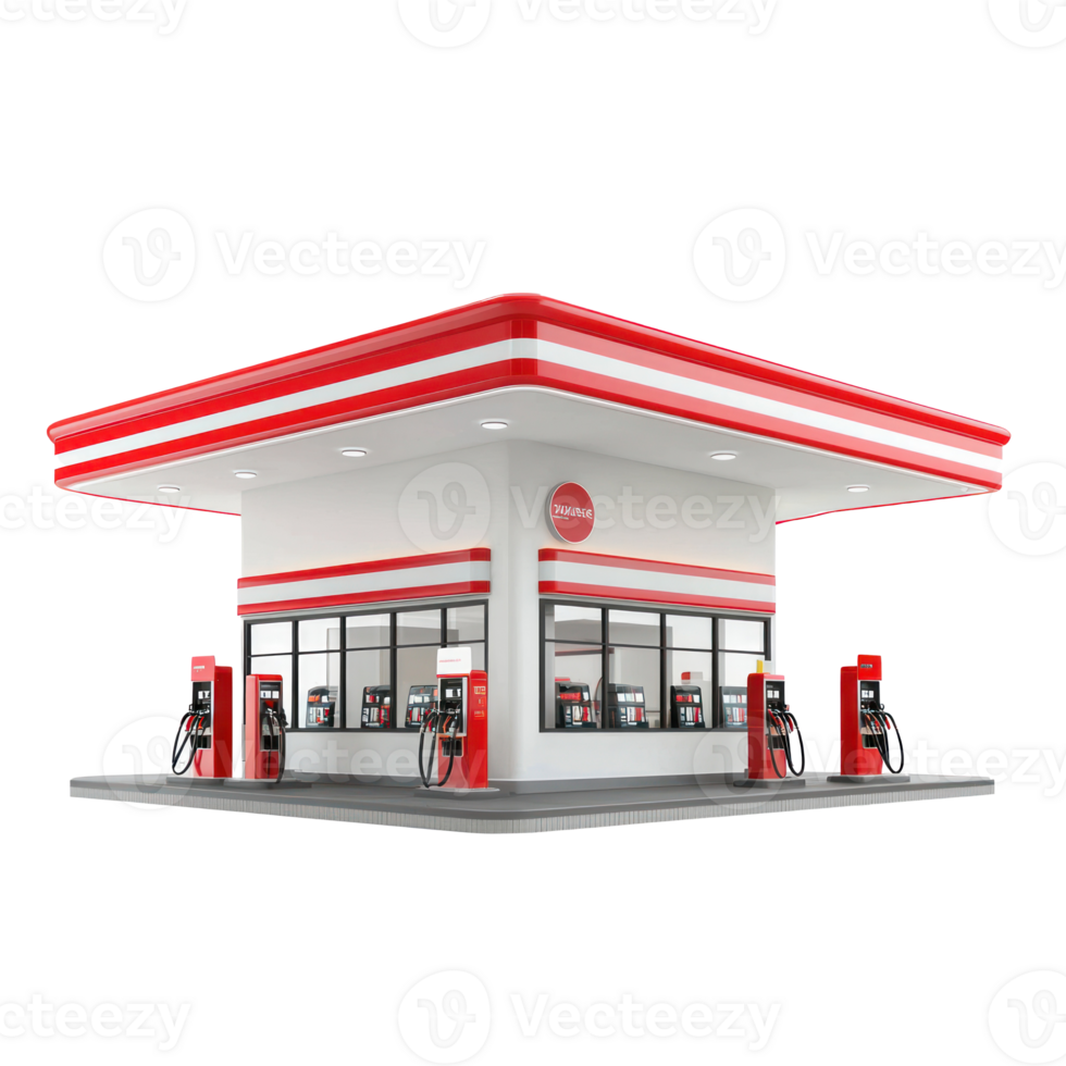 3D gas station front view isolate on transparency background png