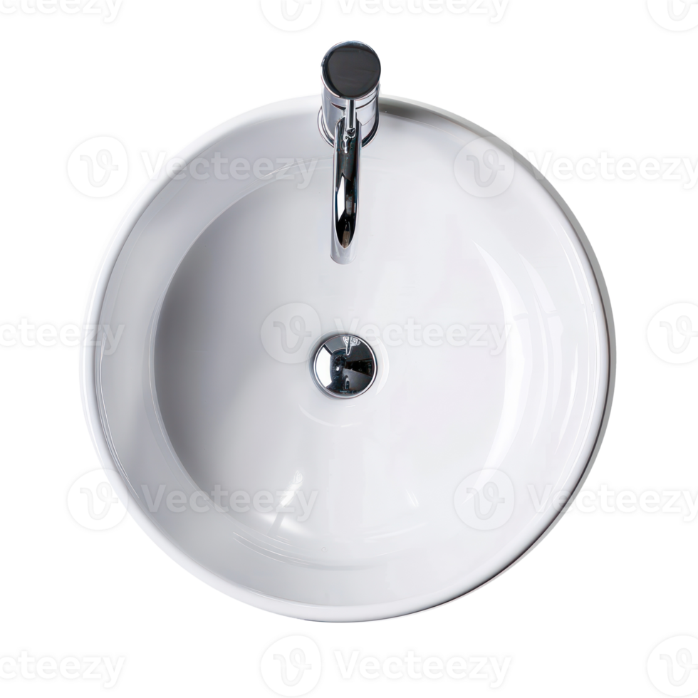 modern white basin with chrome faucet top view isolate on transparency background png
