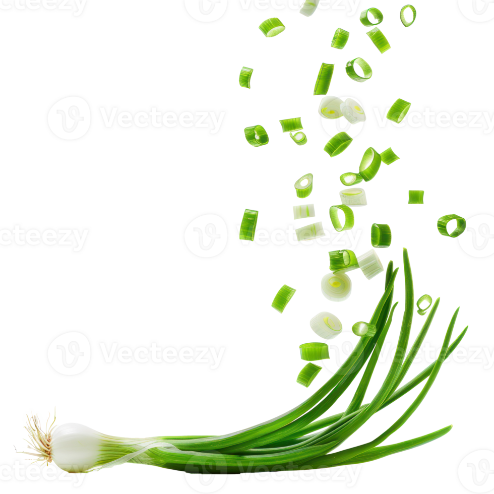 Falling Green Onions isolate on transparency background png
