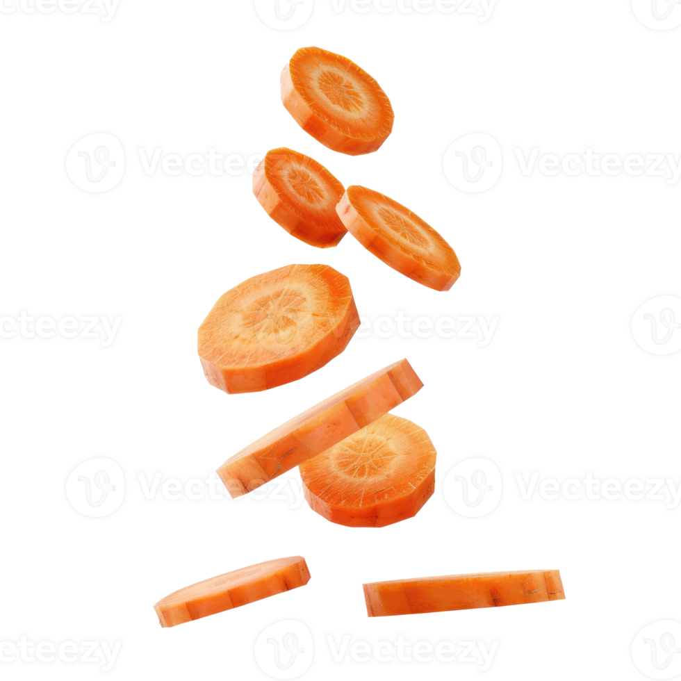 Falling slices of Carrot isolate on transparency background png