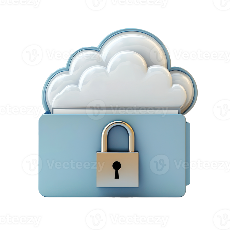 3d Cloud padlock as filing cabinet and folder front view isolate on transparency background png