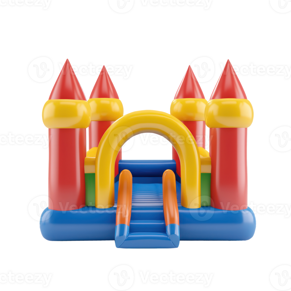 A bouncy castle with a slide and a castle png
