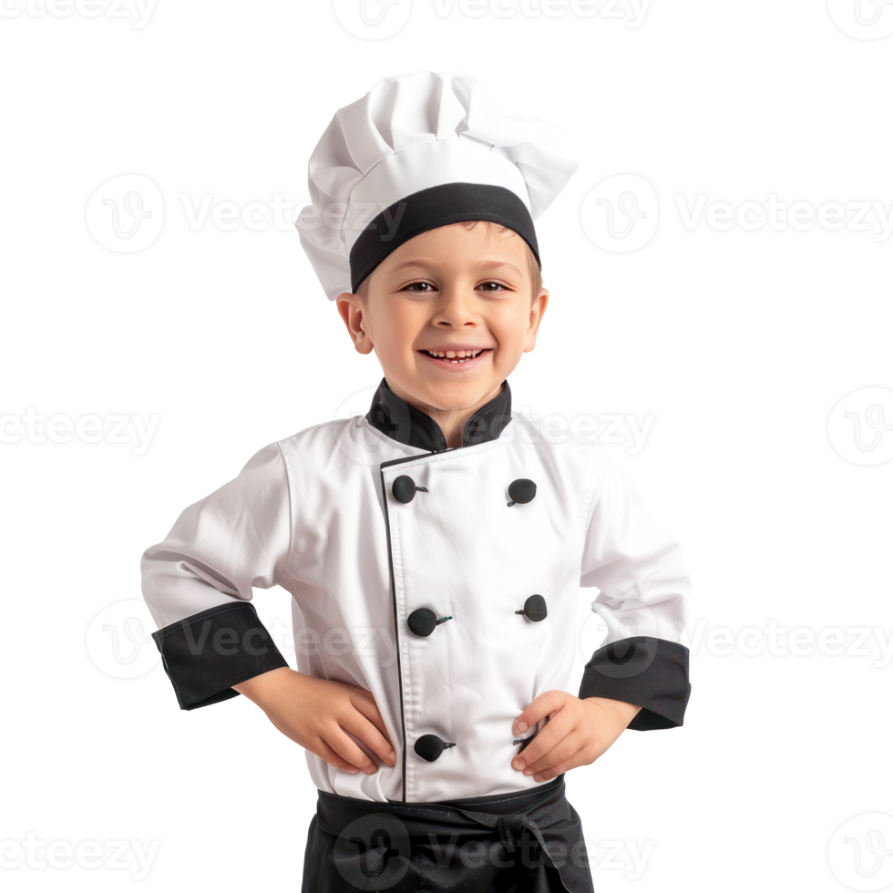 A young boy in a chef outfit posing for the camera png