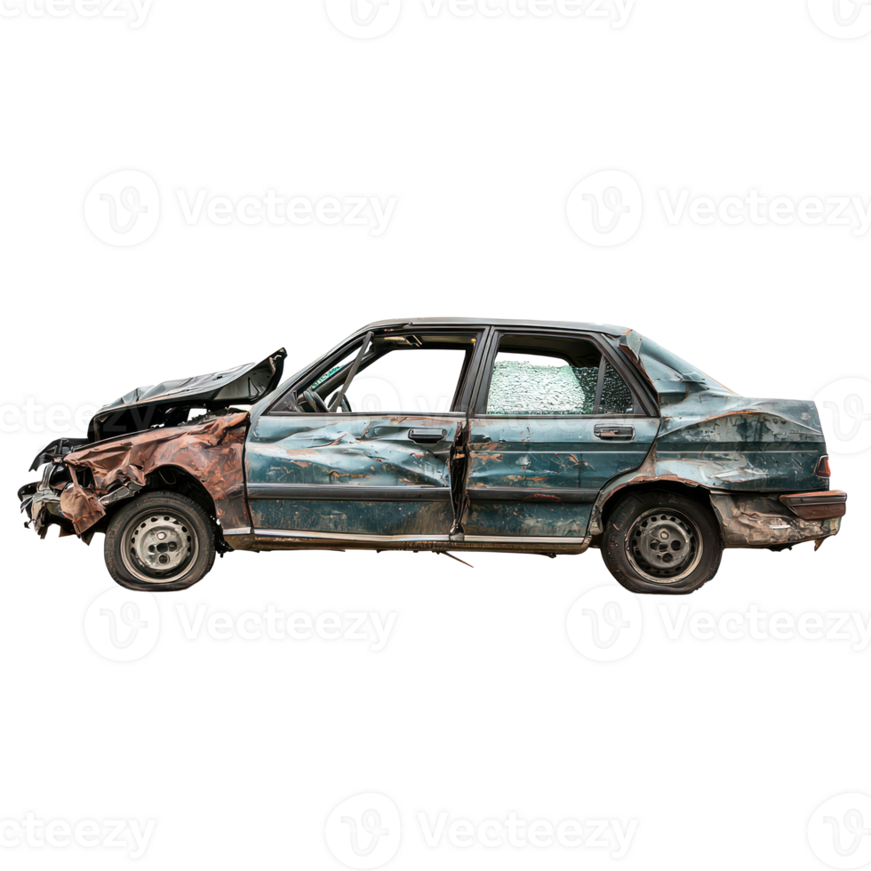 Broken car side view isolate on transparency background png