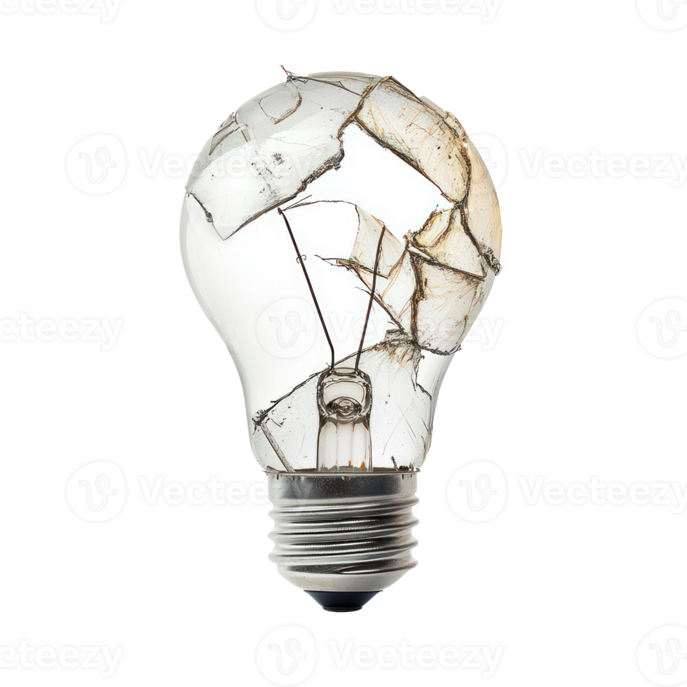 broken light bulb side view isolate on transparency background png