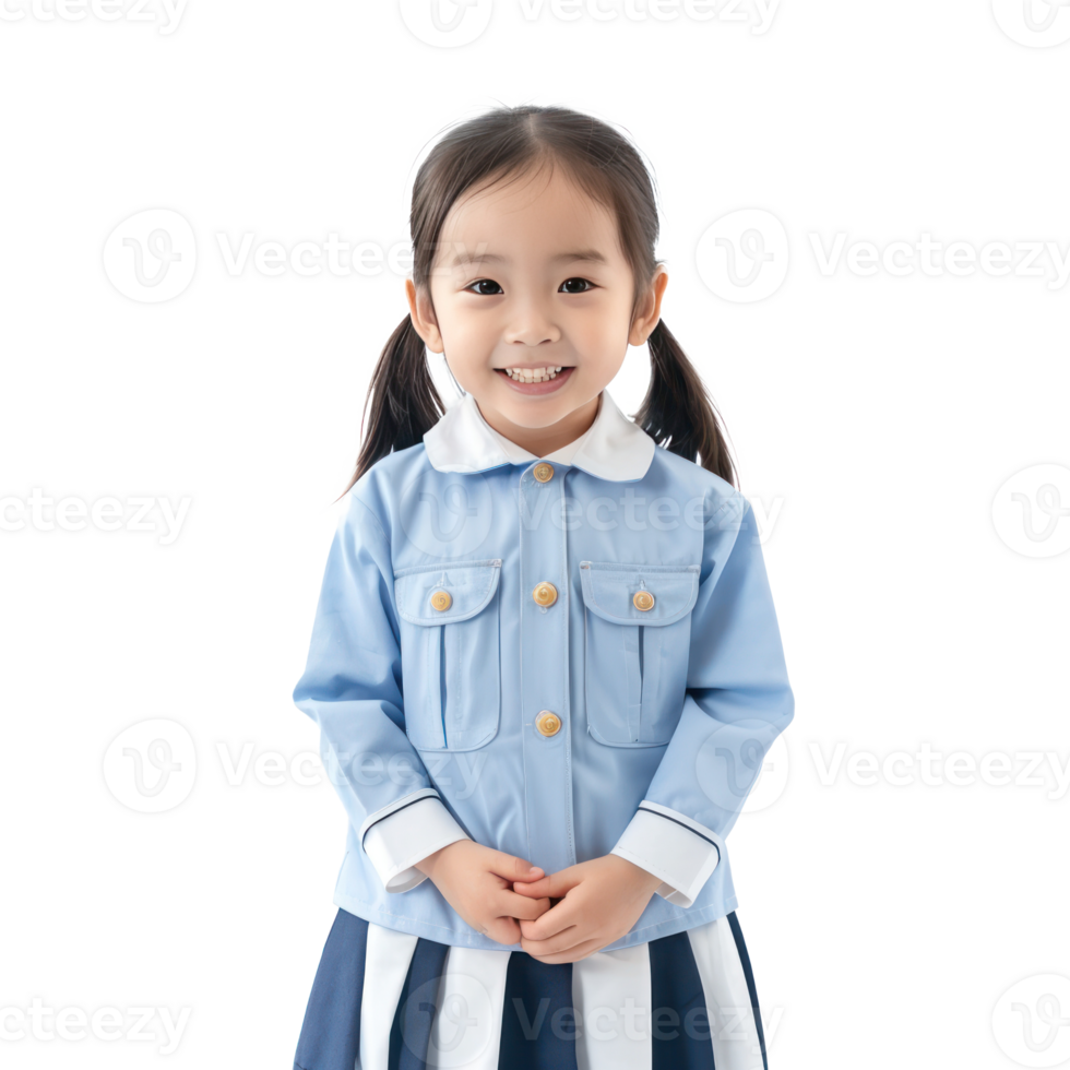 Smiling little girl wearing layer uniform standing front view isolate on transparency background png