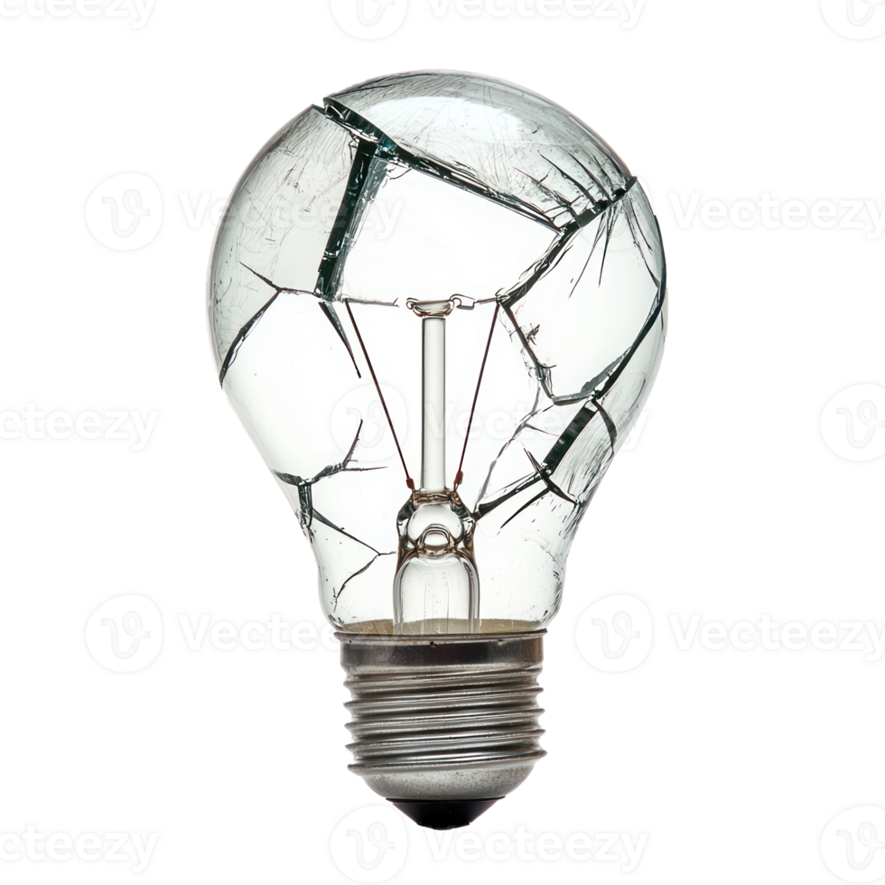 broken light bulb front view isolate on transparency background png