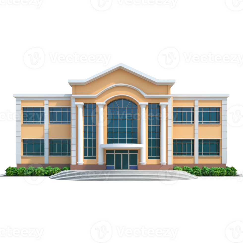 3D School building front view isolate on transparency background png
