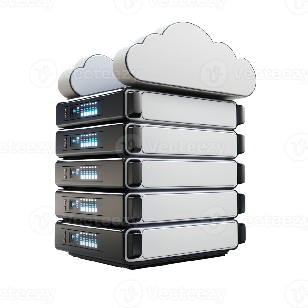 3D Digital cloud and database storage front view isolate on transparency background png