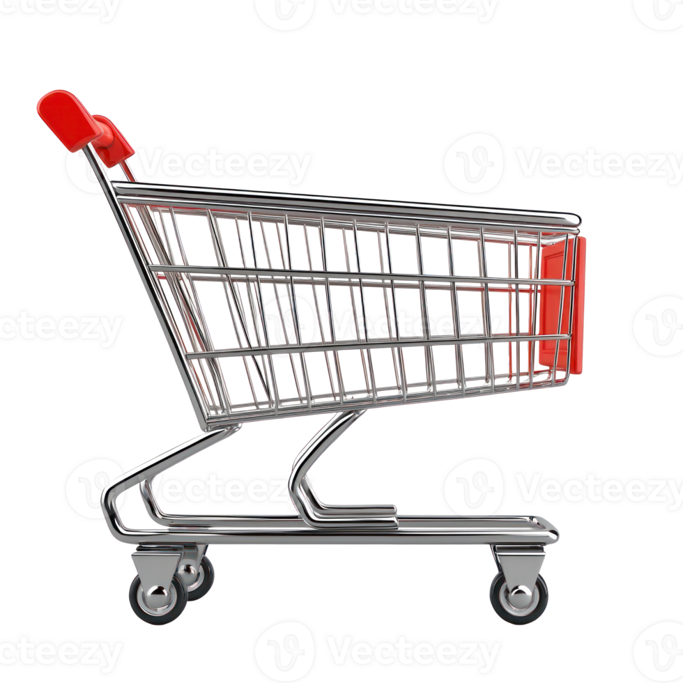 3D empty shopping cart side view isolate on transparency background png