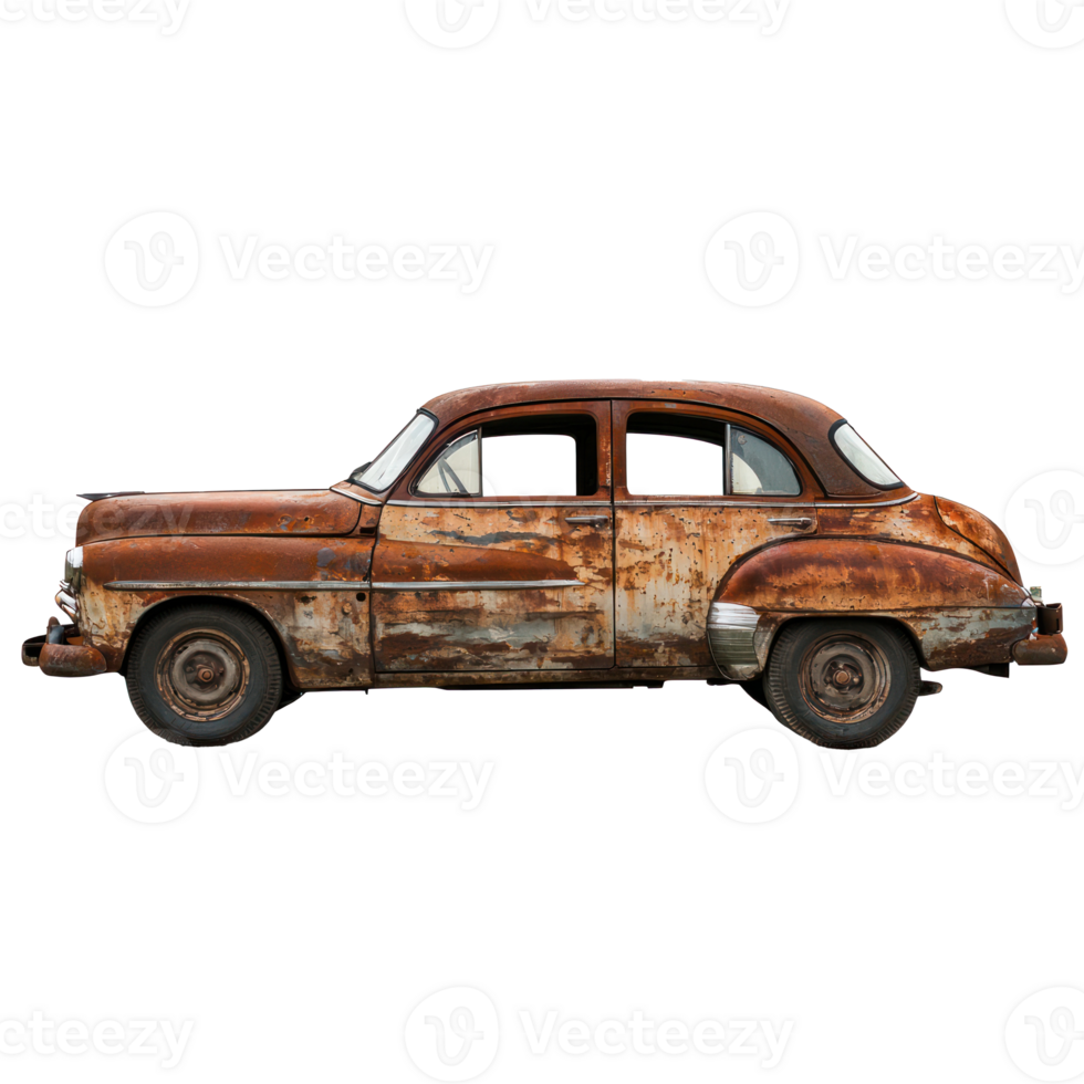 Old rusty classic car side view isolate on transparency background png