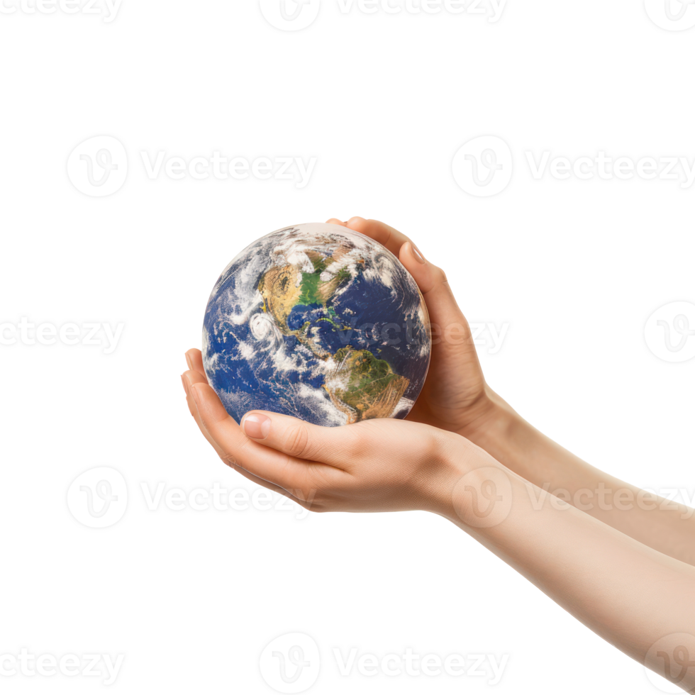 hands gently supporting the Earth side view isolate on transparency background png