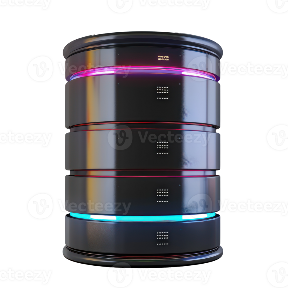 modern Database and hard disk storage, 3d render front view isolate on transparency background png
