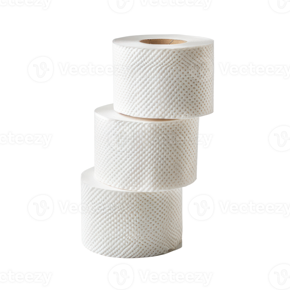3 stack of Roll of toilet paper side view isolate on transparency background png