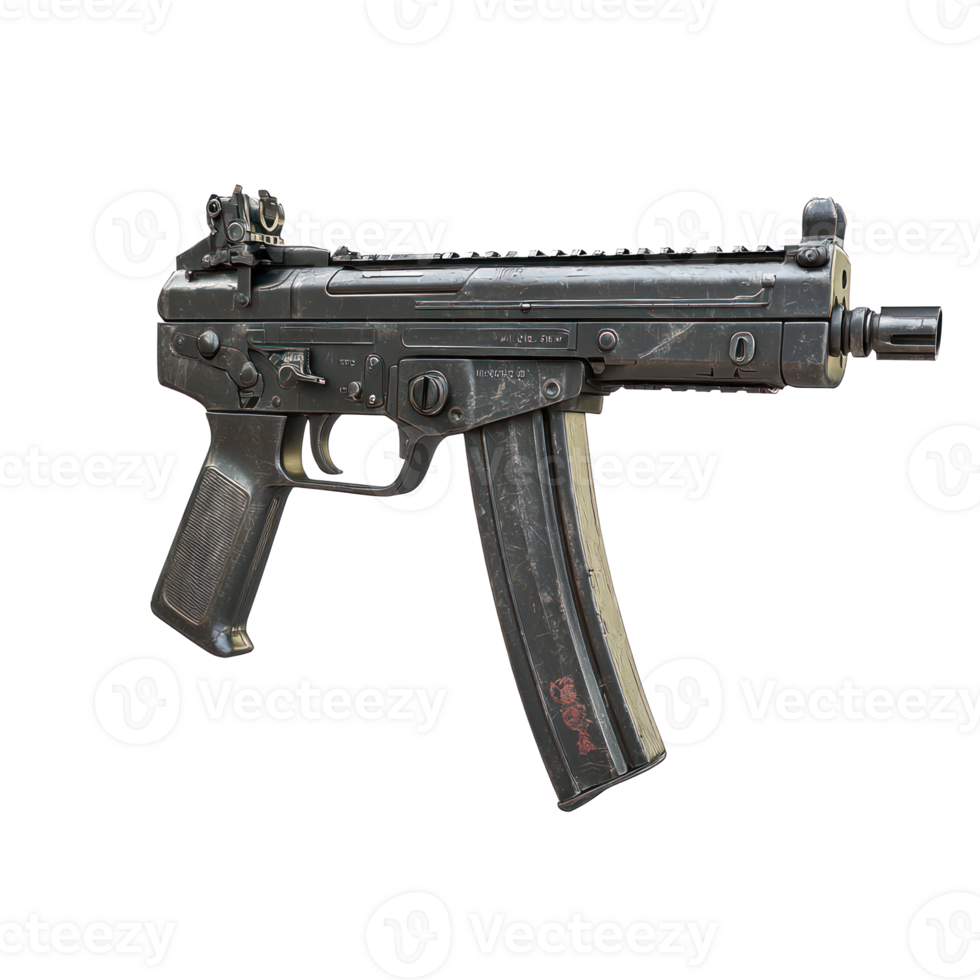 3D Submachine Gun side view isolate on transparency background png