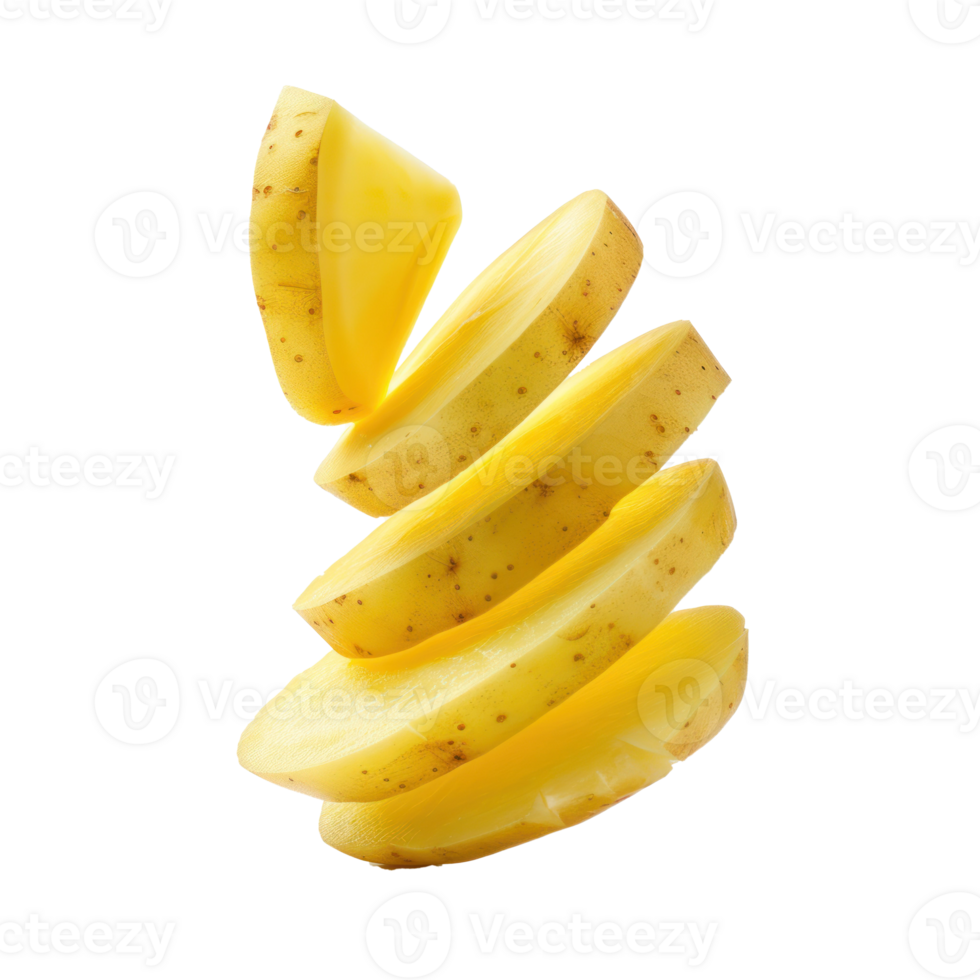 Falling peal partially sliced potato isolate on transparency background png