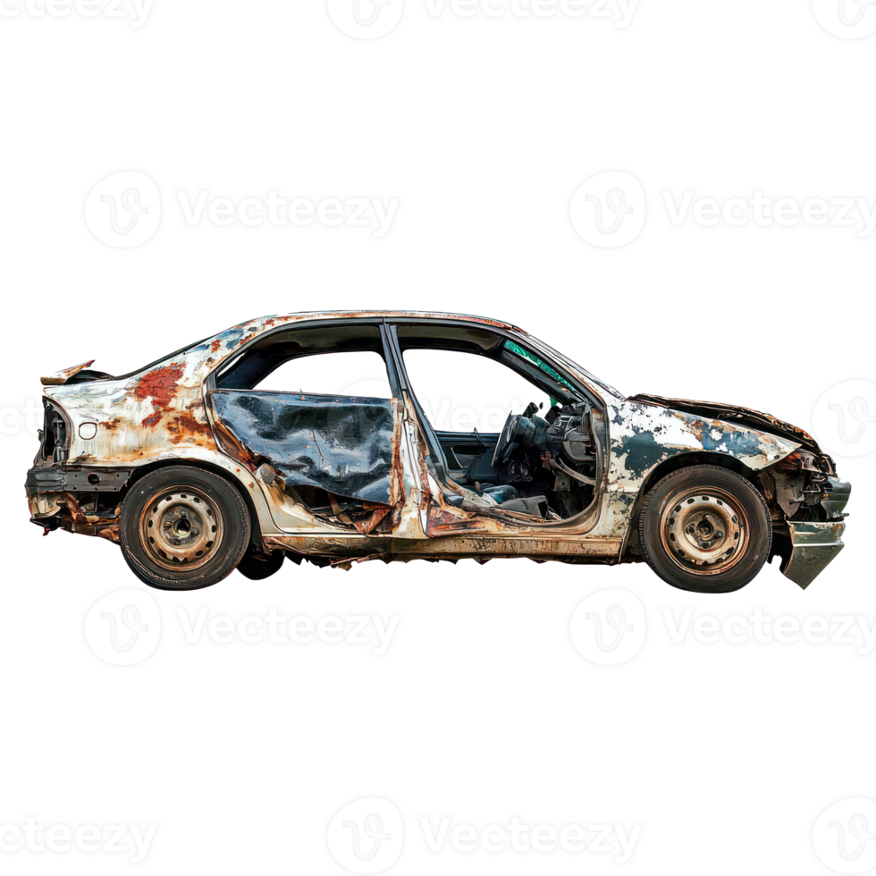 Broken car side view isolate on transparency background png