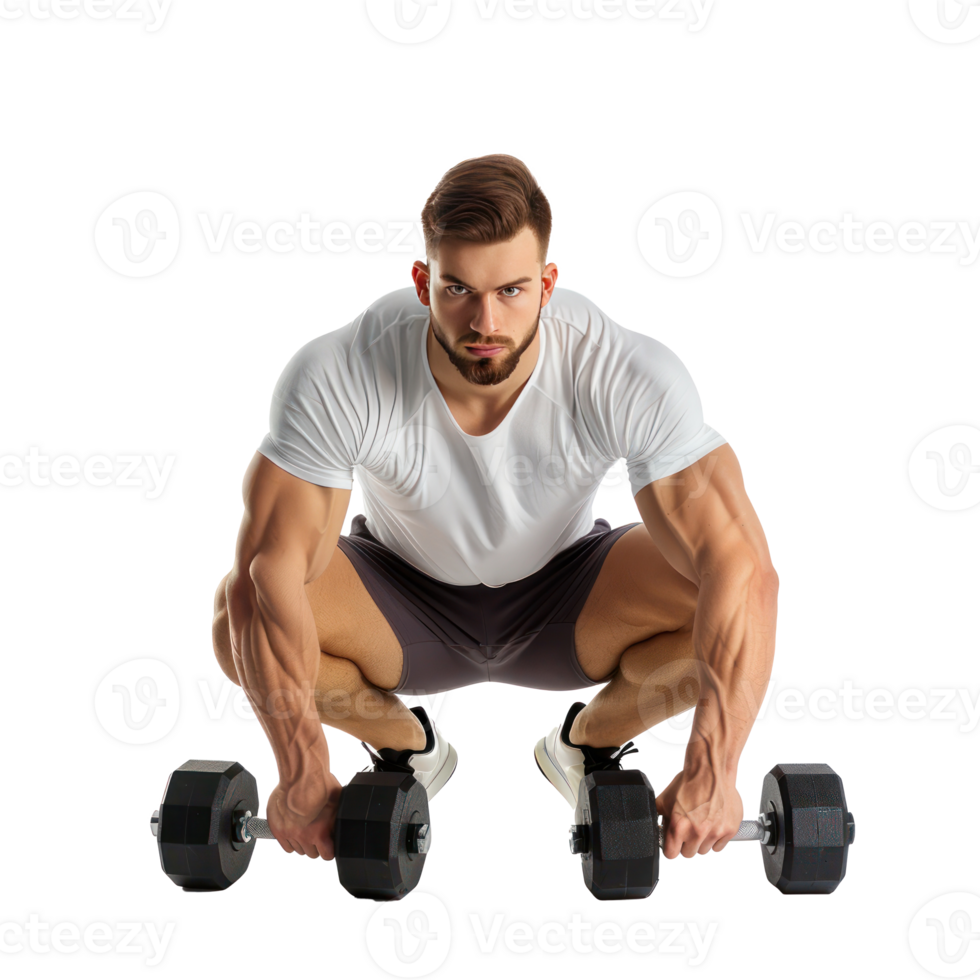 Man working with dumbbells isolate on transparency background png