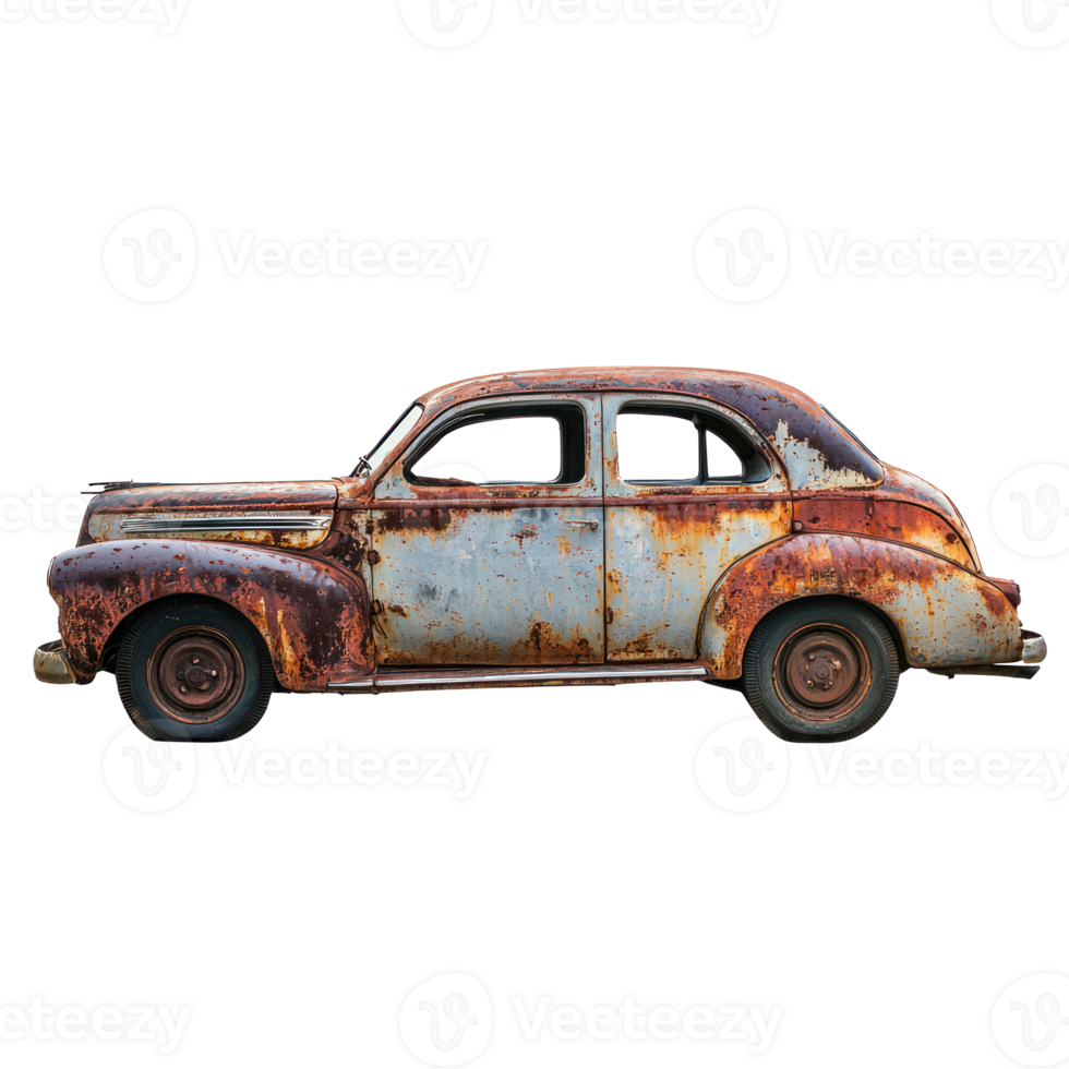Old rusty classic car side view isolate on transparency background png