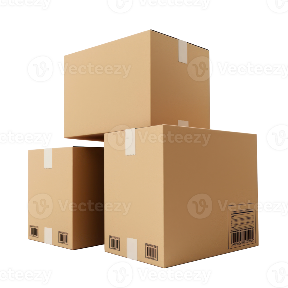 3D Cardboard box stack isolate on transparency background png