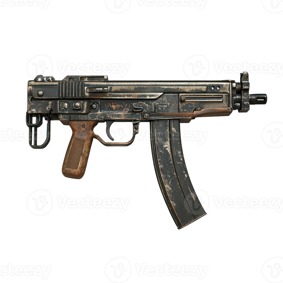 3D Submachine Gun side view isolate on transparency background png