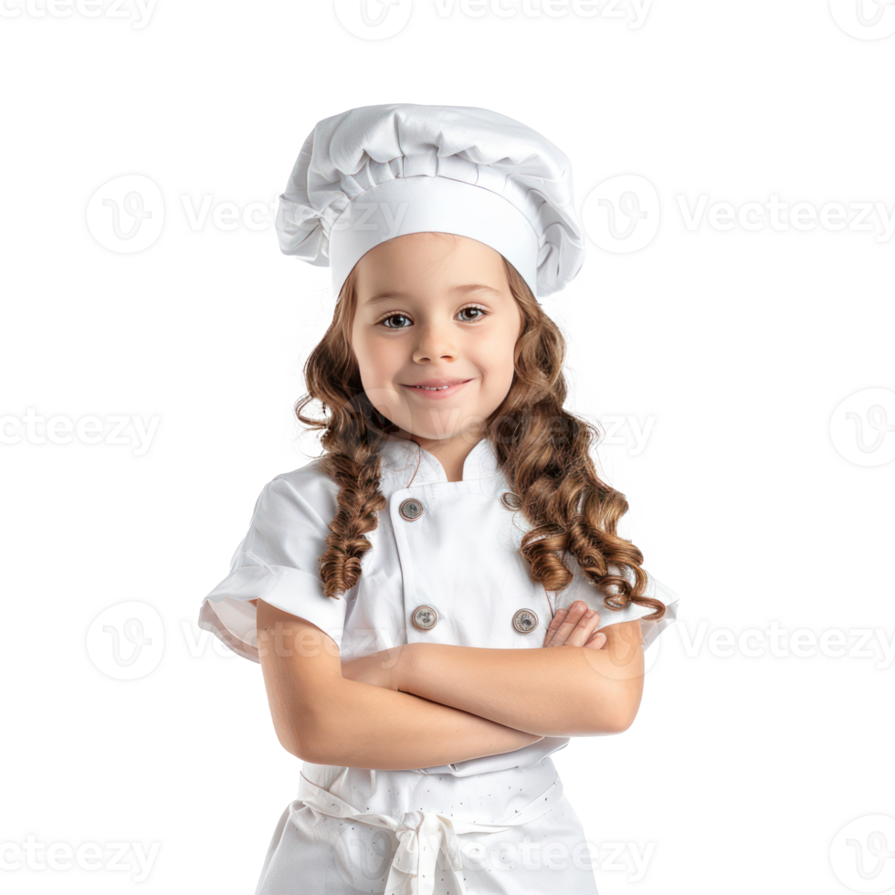 smiling little girl in chef uniform standing isolate on transparency background png