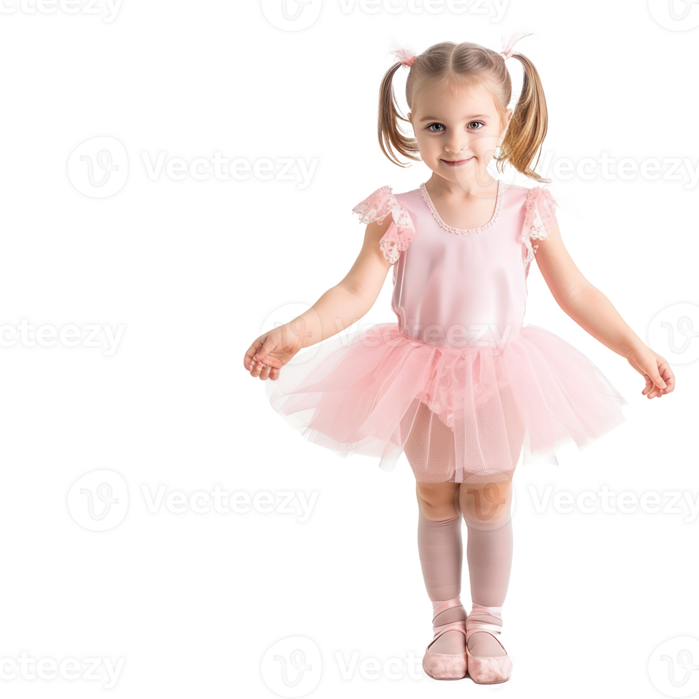 Cute little girl dressing to becoming a ballerina front view isolate on transparency background png