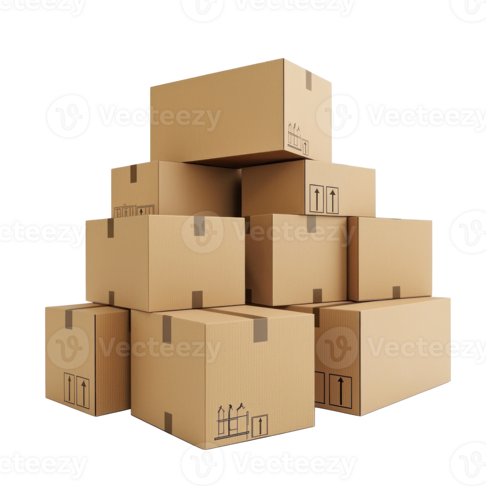 3D Cardboard box stack isolate on transparency background png