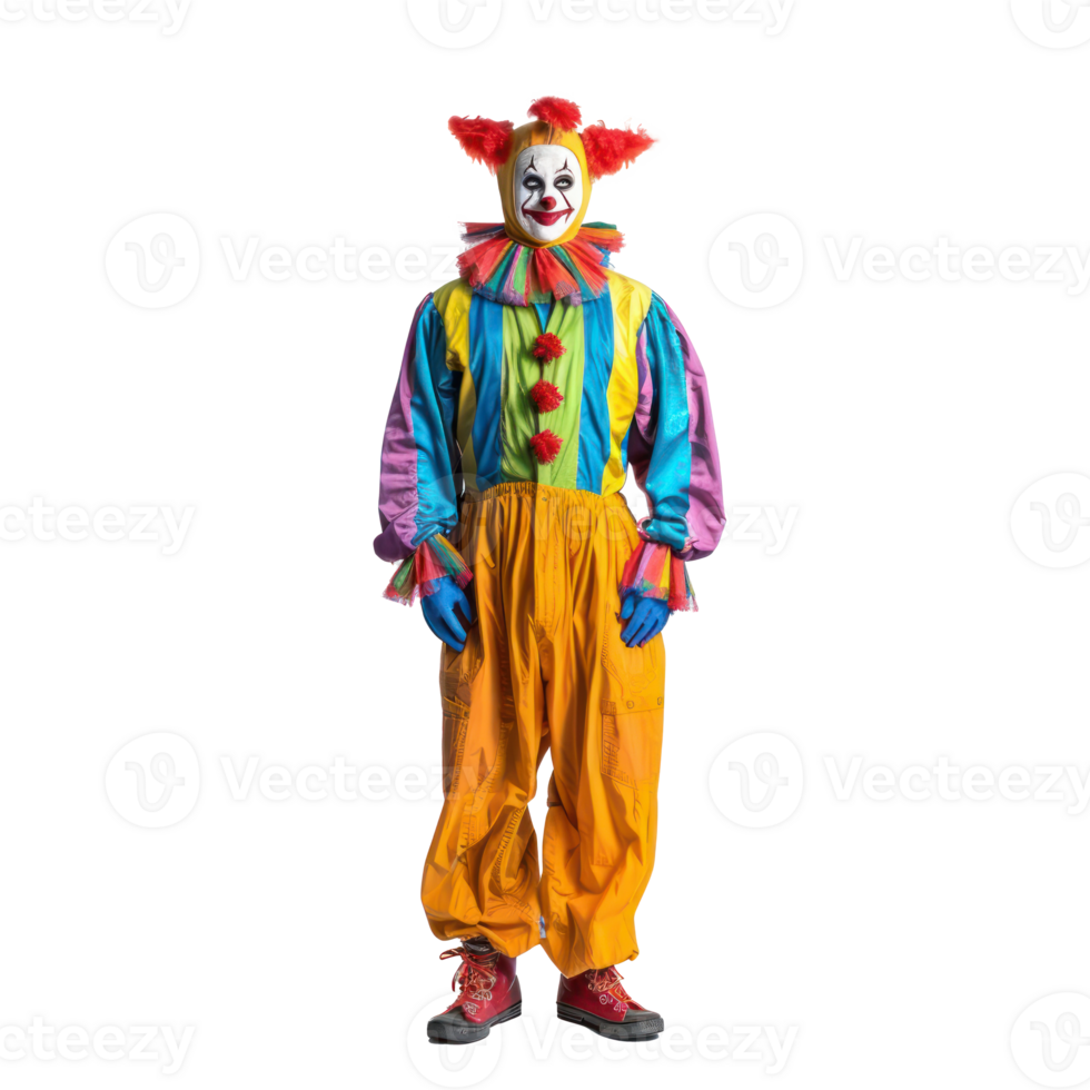 Scary person in clown costume standing front view isolate on transparency background png