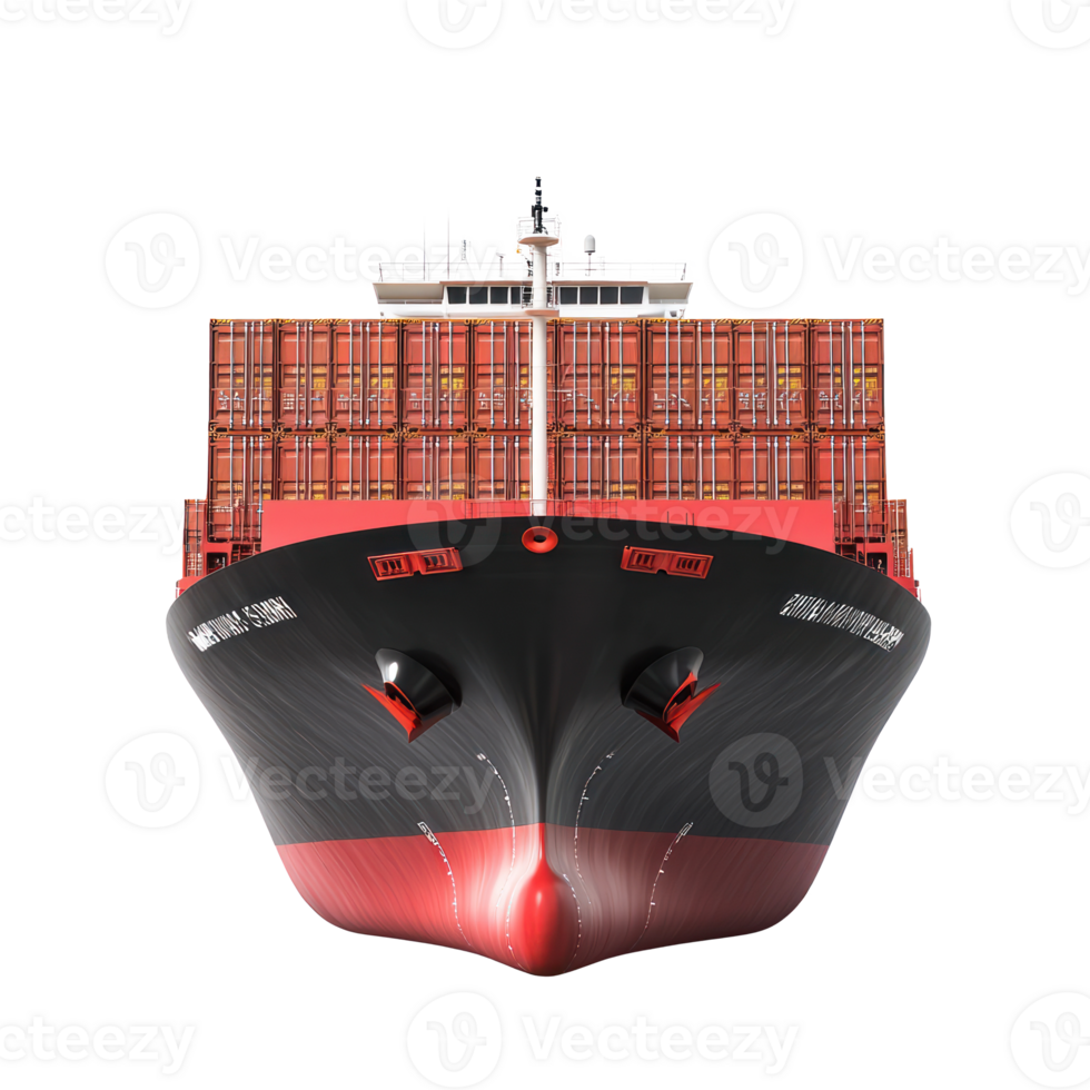 3D Container Ship rear view isolate on transparency background png