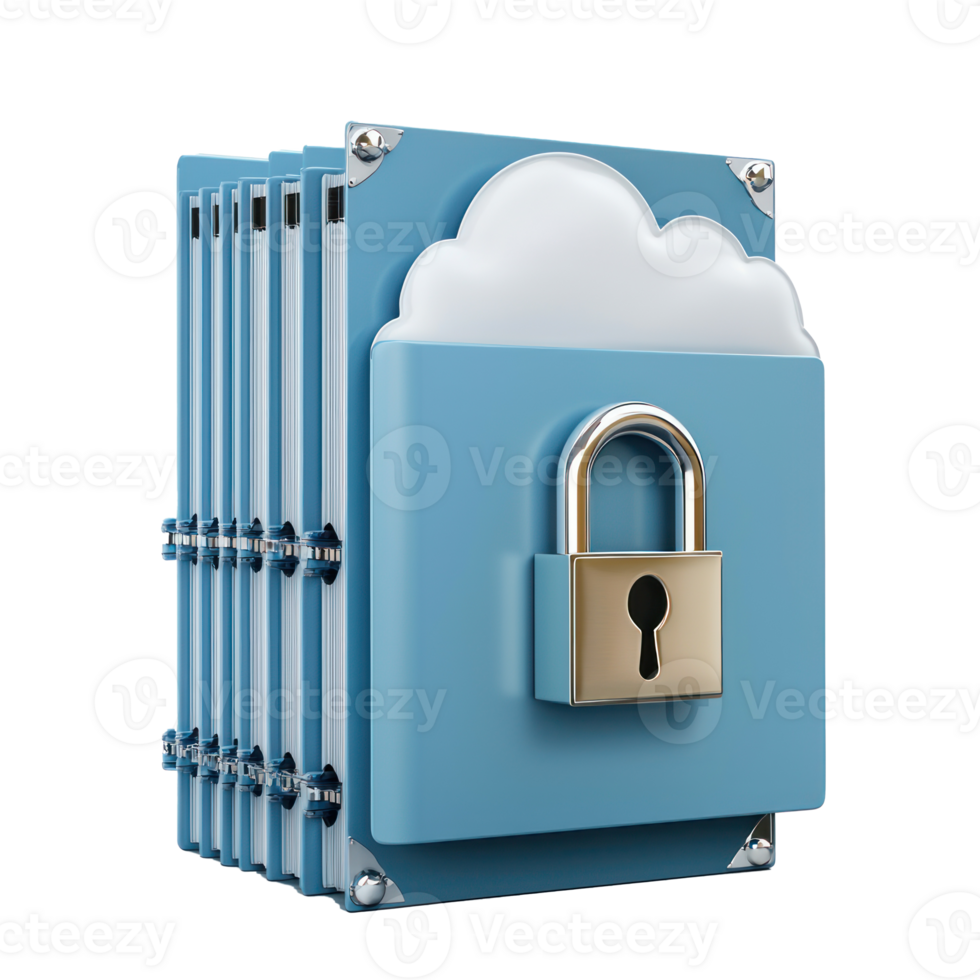 3d Cloud padlock as filing cabinet and folder side view isolate on transparency background png