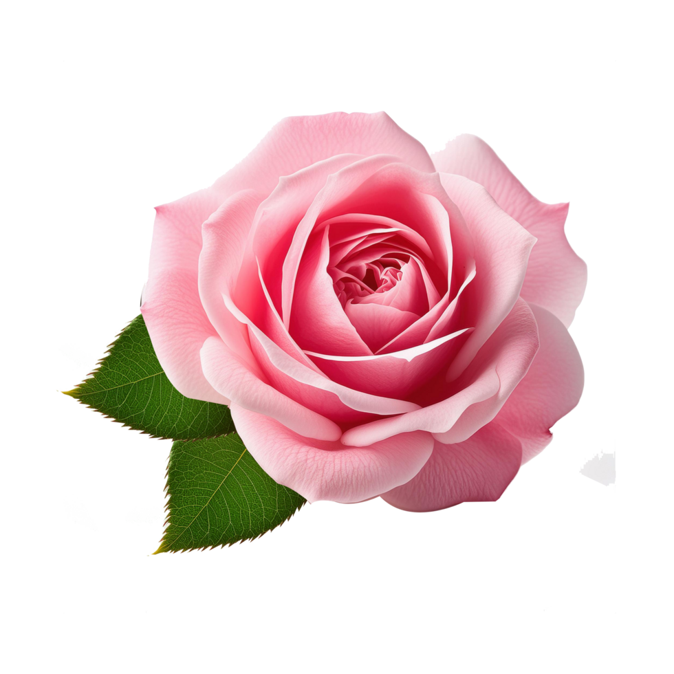 Top view of cute pink rose with leaf on transparent background png