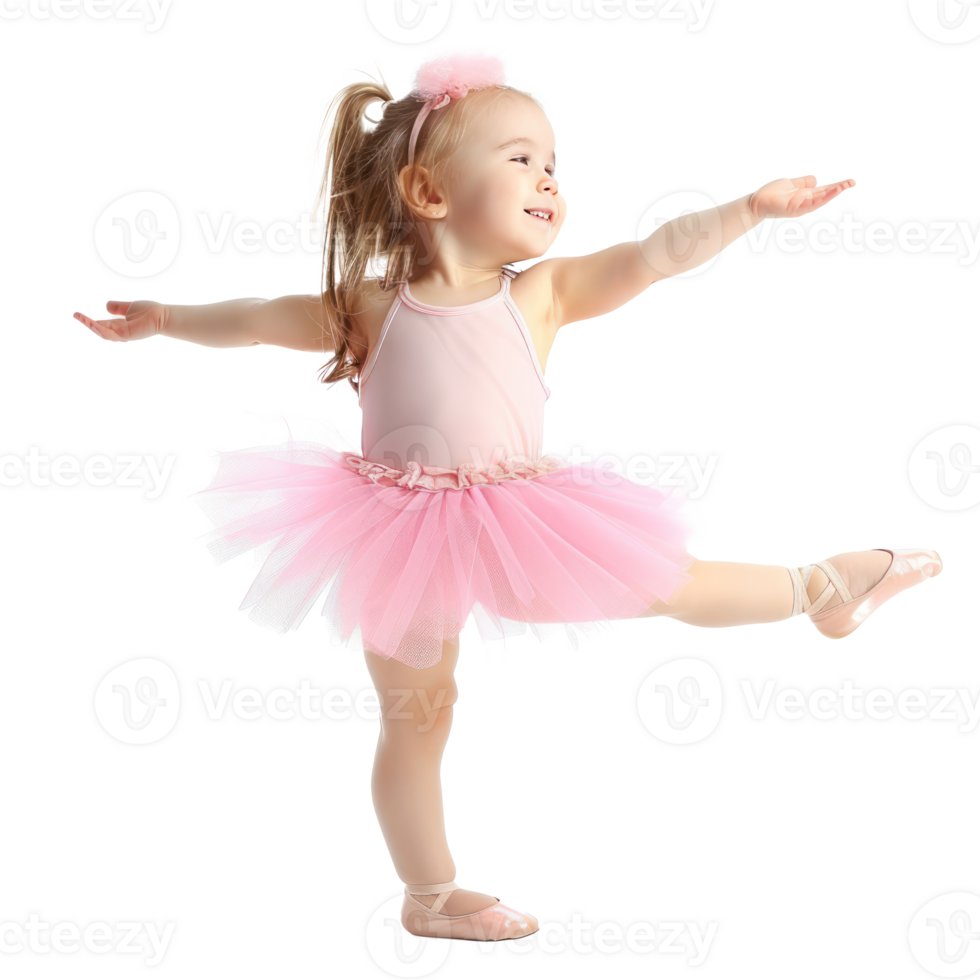 Child girl in a pink tutu dancing ballet isolate on transparency background png
