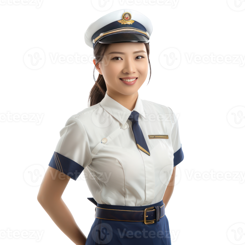 Friendly smile 3 female flight attendant standing isolate on transparency background png