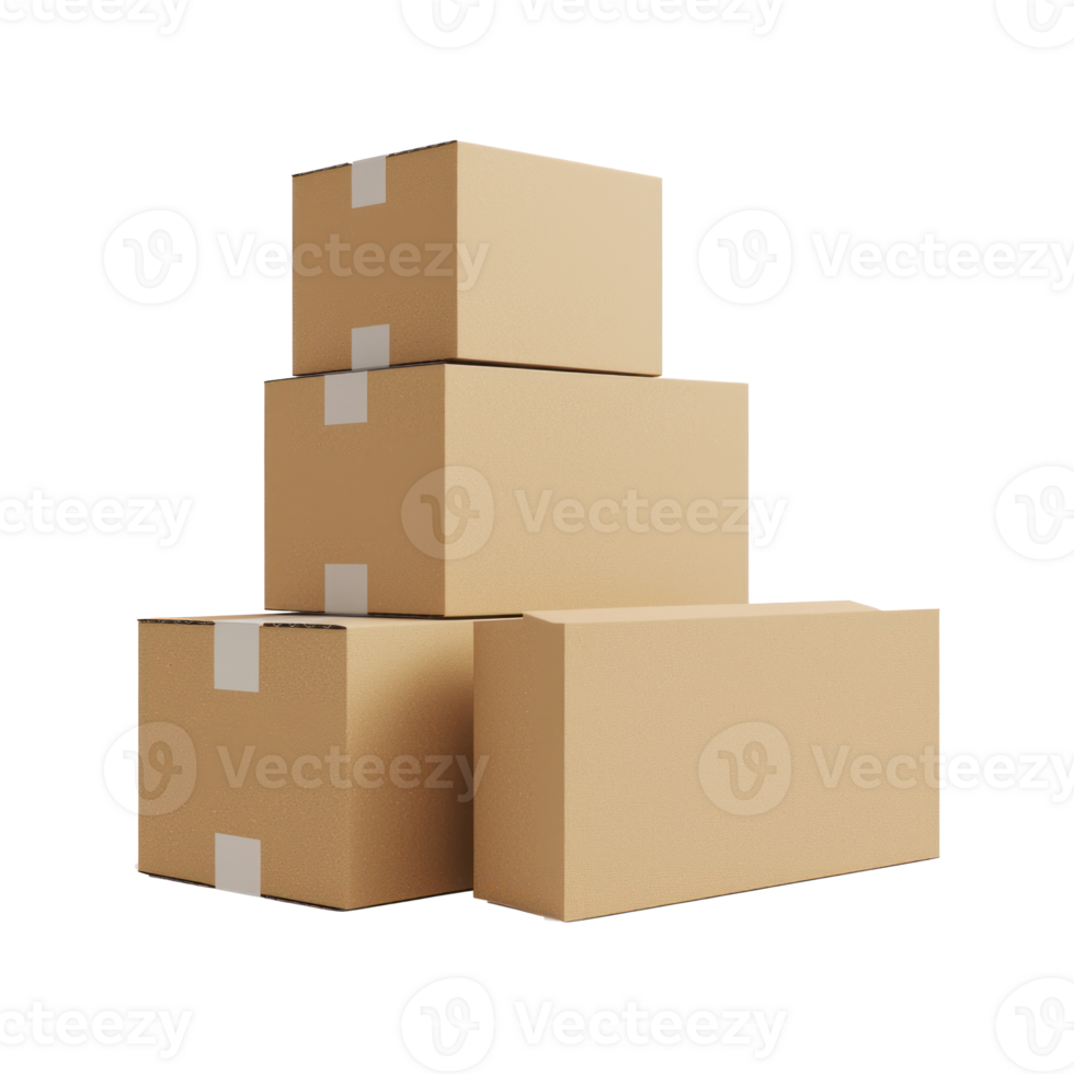 3D Cardboard box stack front view isolate on transparency background png