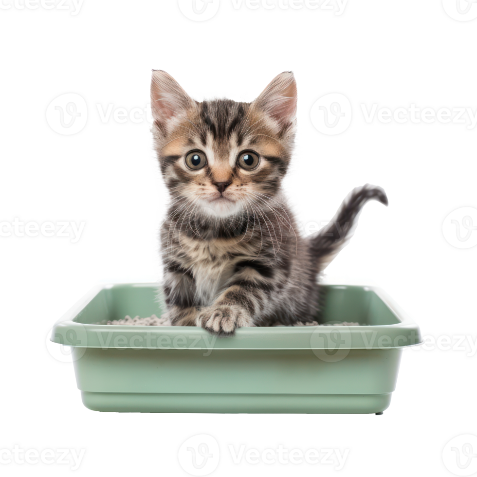Kitten in the litter box isolate on transparency background png