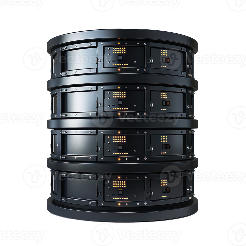 modern Database and hard disk storage, 3d render front view isolate on transparency background png