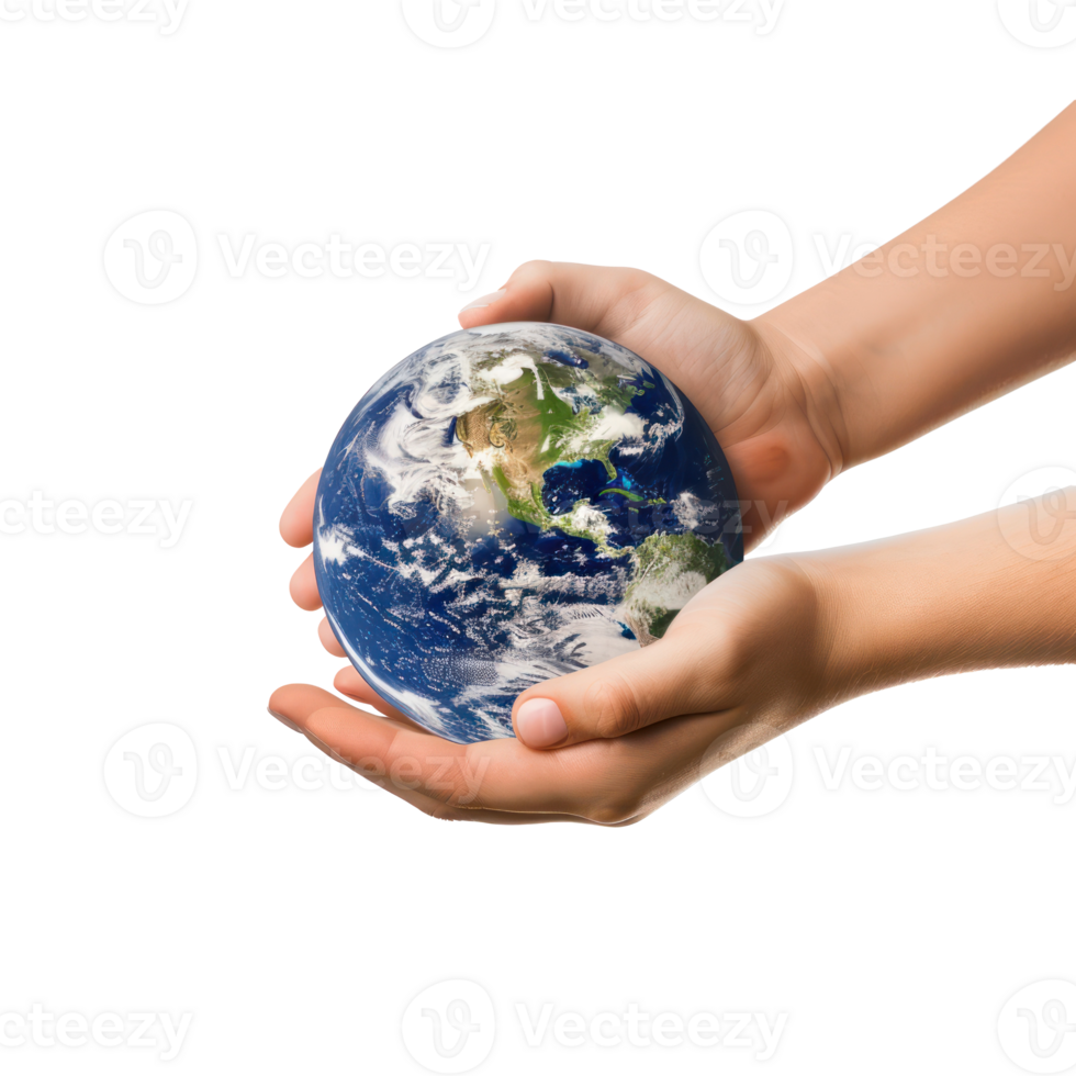 hands gently supporting the Earth side view isolate on transparency background png