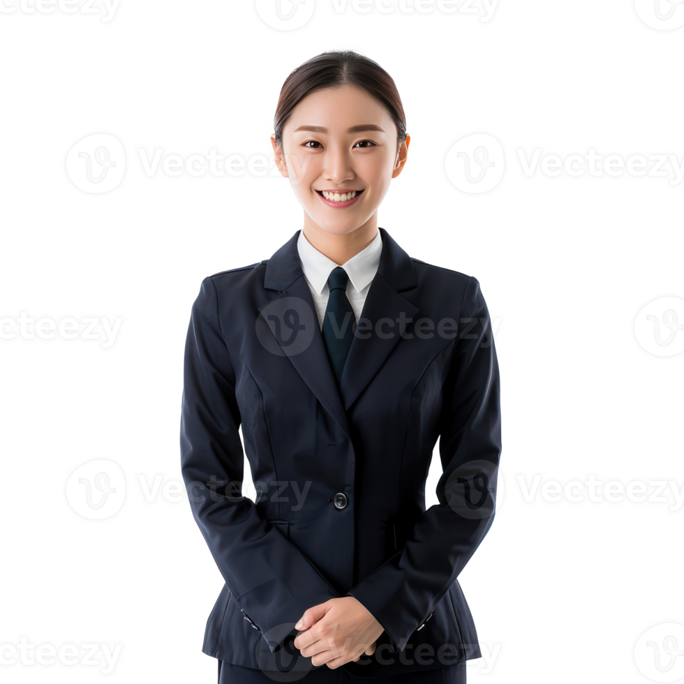 souriant femelle vol préposé permanent de face vue isoler sur transparence Contexte png